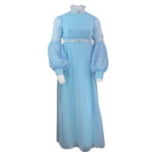 Vintage 70's Blue Long Sleeve Gown